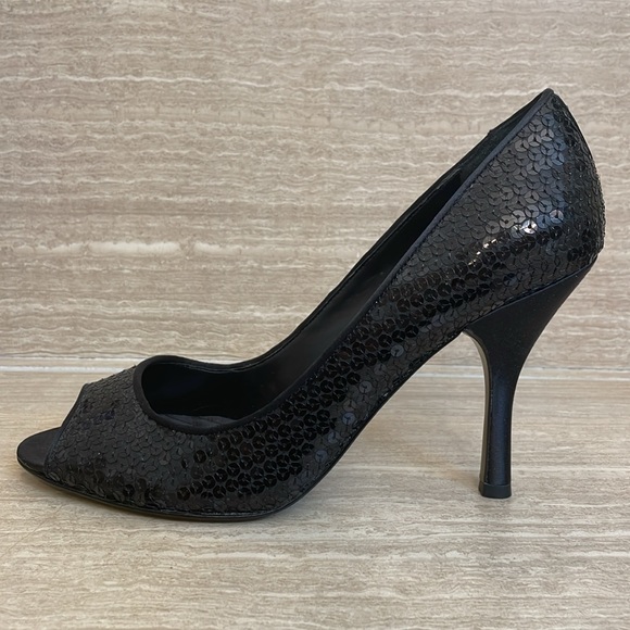 ENZO ANGIOLINI UEC Women’s Size 9.5 Black peep toe stiletto heel pumps sequins - Picture 2 of 12